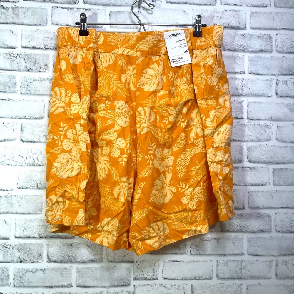 Sonoma Mid Rise Ultracomfort Waistband Tropical Print Pull On Shorts 3X NWT - Picture 2 of 7